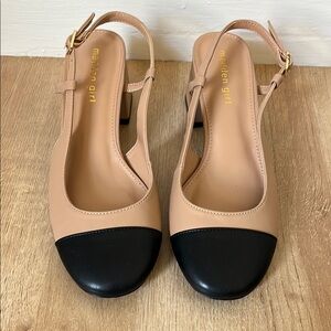 Madden Girl Black and Tan Slingback Heels